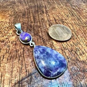 Sterling Silver Purple Dahlia Turquoise & Lepidolite Pendant